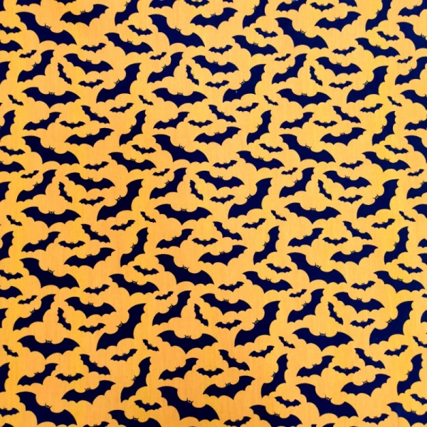 Halloween Polycotton - BATS ON ORANGE